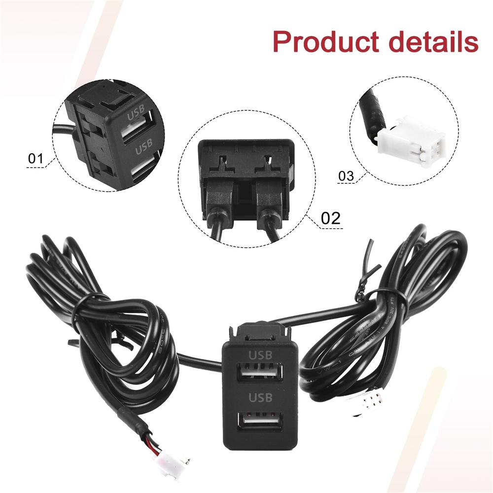 

Car Dual Usb Socket Dash Mount Port Panel Interface Extension 1.2M Cable Adapter
