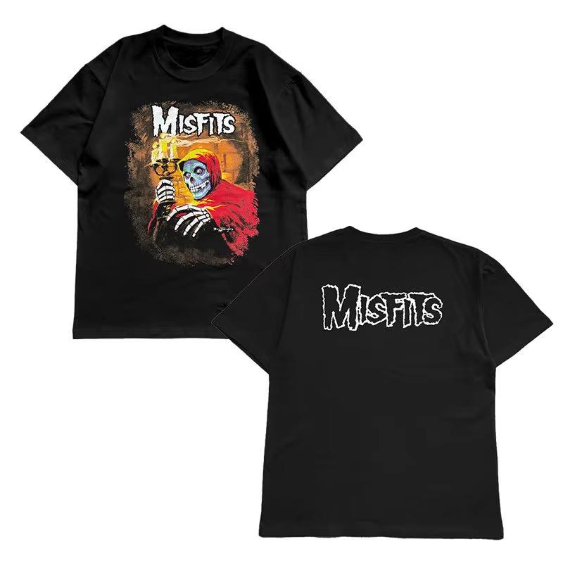 Men's and Women's Retro Classic Cotton T-shirts, Misfits Hardcore Punk Band Classic Skull Print Halloween Merchandise