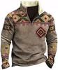 2025 Retro 3D Print Stand Collar Velvet Men's Hoodie for Autumn/Winter