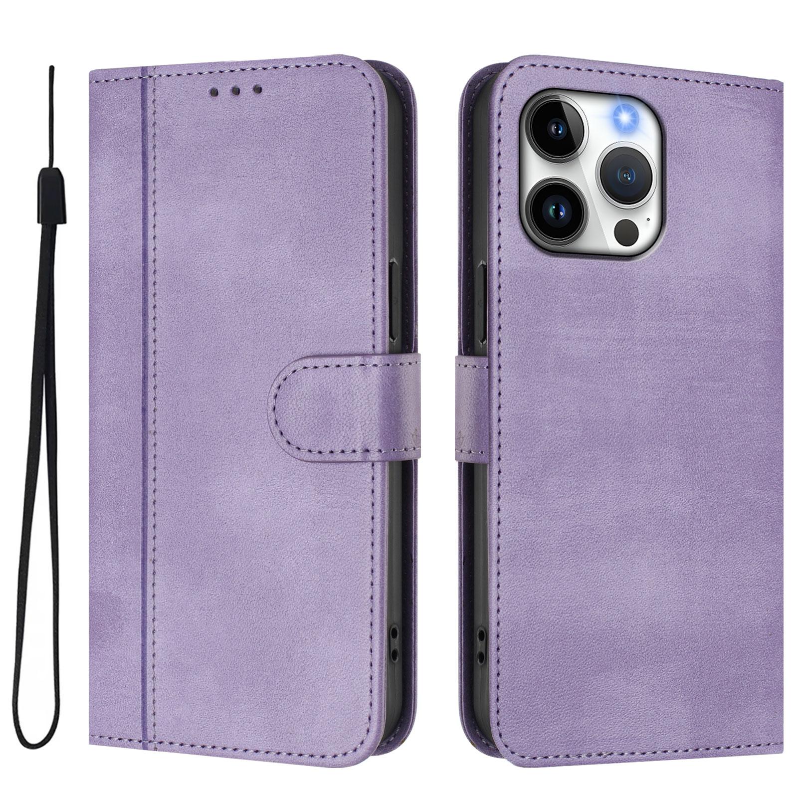 

For iPhone 16 Pro Max Cases Wallet Stand Retro Texture Leather Phone Cover with Lanyard Light Purple
