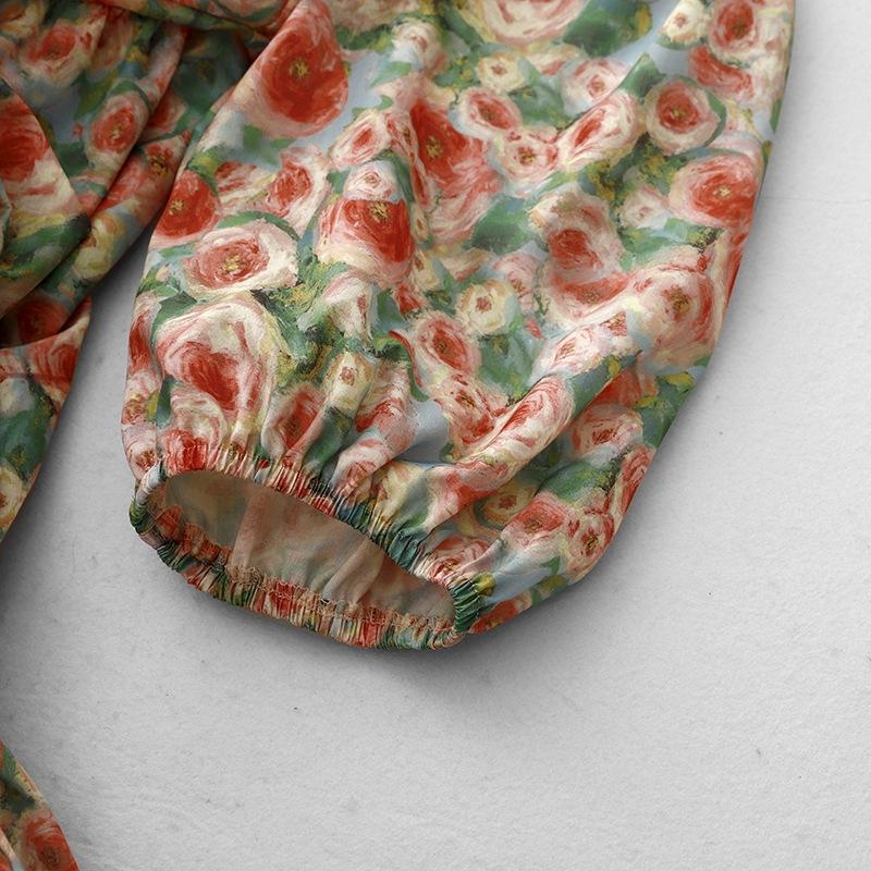 Retro oil painting style dress women's 2025 summer new loose Mori temperament bubble sleeve floral dress
