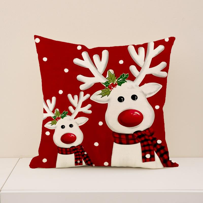 

Christmas Sofa Pillow Cover Linen Stain-resistant Letter Print Seat Cushion Living Room Decoration Simple Versatile Pillow 45X45cm (pillowcase only)