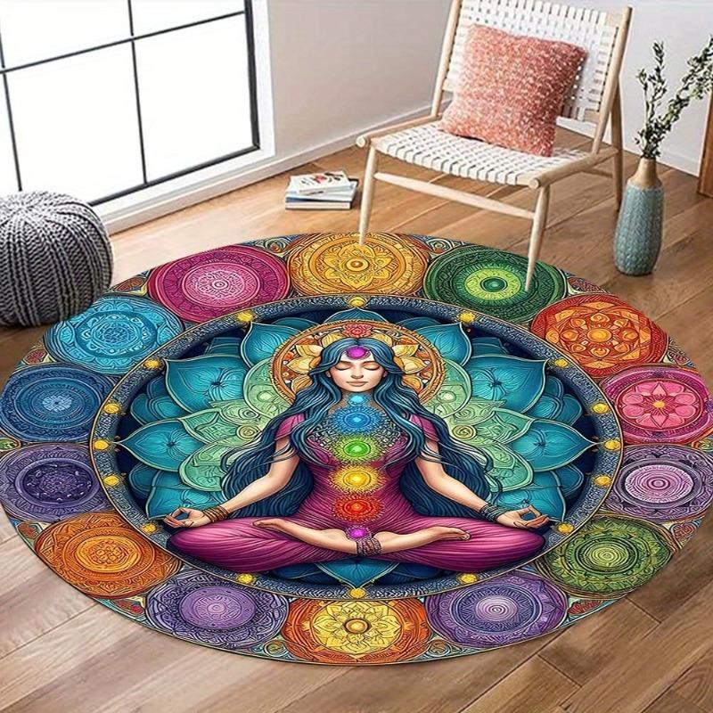 1pc Chakra Meditation Mat Polyester Floor Mat with 7 Chakra Symbols, for Living Room, Bedroom, Home Decor, Yoga Studio Accessory