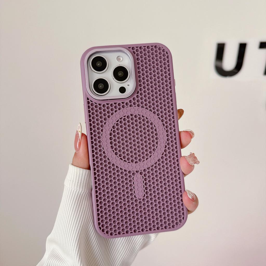 New Fashion for iPhone 16 Pro Max Phone Case Breathable Cooling Honeycomb Heat Dissipation Wireless Charging Skin Protection