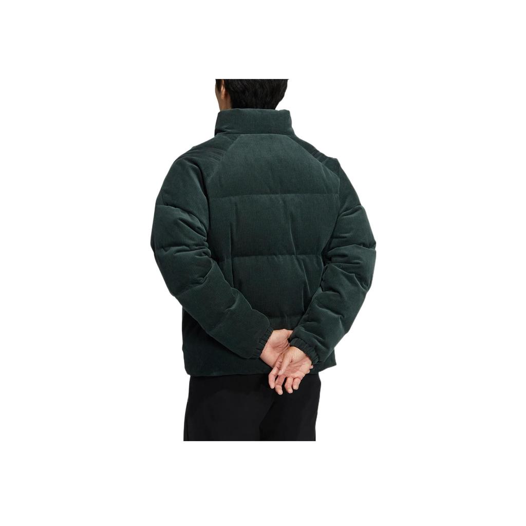 Adidas Cord Down Jacket With Solid Color Print Logo And Zipper Stand Collar Men Outerwear Green HN2137