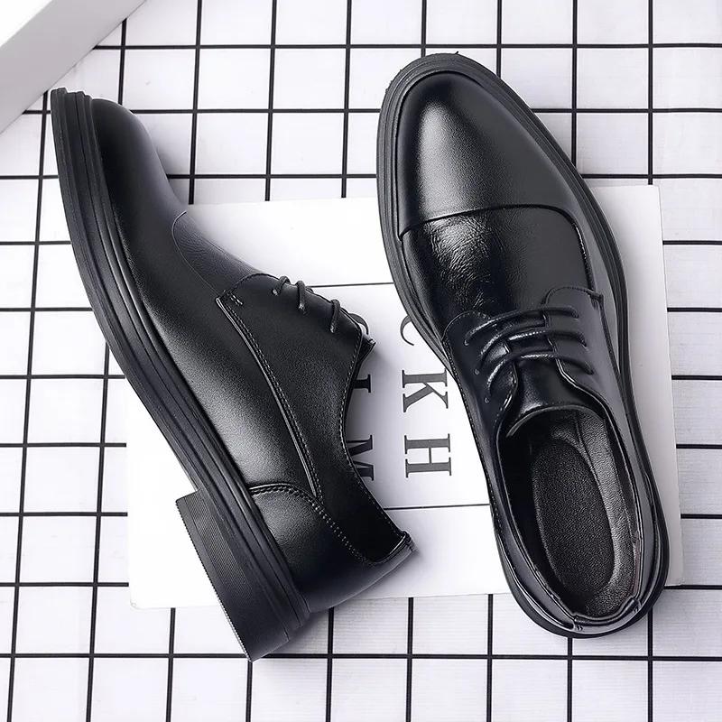 Fashion Designer Brand Black Leather Shoes for Men Wed Dress Shoe Lace Up Casual Business Oxfords Point Toe Office Formal Shoes for Male