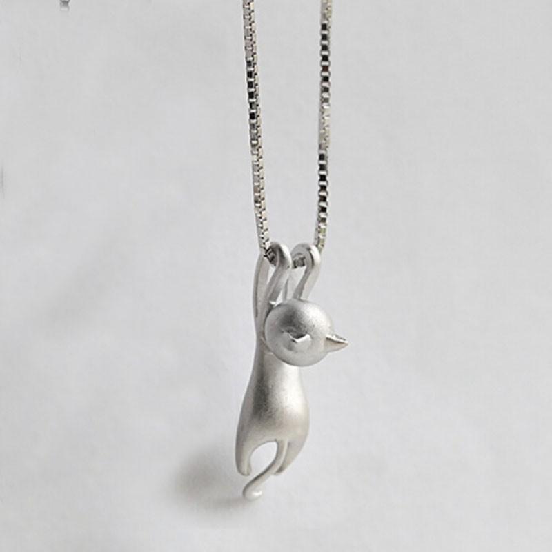 

Fashion Exquisite Silver Color Dull Polish Solid Stereo Cute Cat Pendant Necklace Collar Chain for Women Funny Jewelry Gifts
