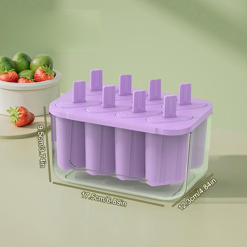 8-Cavity Ice Mold Reusable Easy-Release Freezer Tray With Sticks Silicone Popsicles Maker For Kids Adults Home Party Kitchen