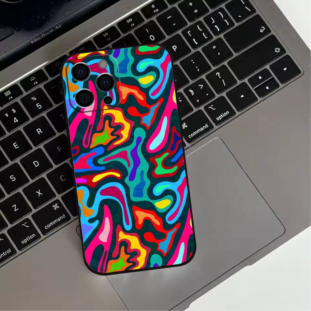 Trendy Abstract  Phone Case For iPhone 17,16,15,14,13,12,11 Plus,Pro Max,XS,Soft Silicone Black Cover