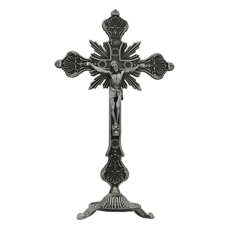 Exquisites Metal Tabletop Crucifix Figurine Unique Stylish Designs Enhances Living Space Enthusiasts Collection