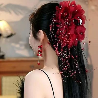 Elegant Temperament Feather Tassel Hair Clip For Women Girls Exaggerated Large Shark Clip  Hair Accessories Gifts