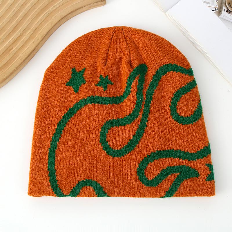 

Зимняя жаккардовая вязаная шапка с узором пламени - Европейский и американский трендовый уличный стиль One Size