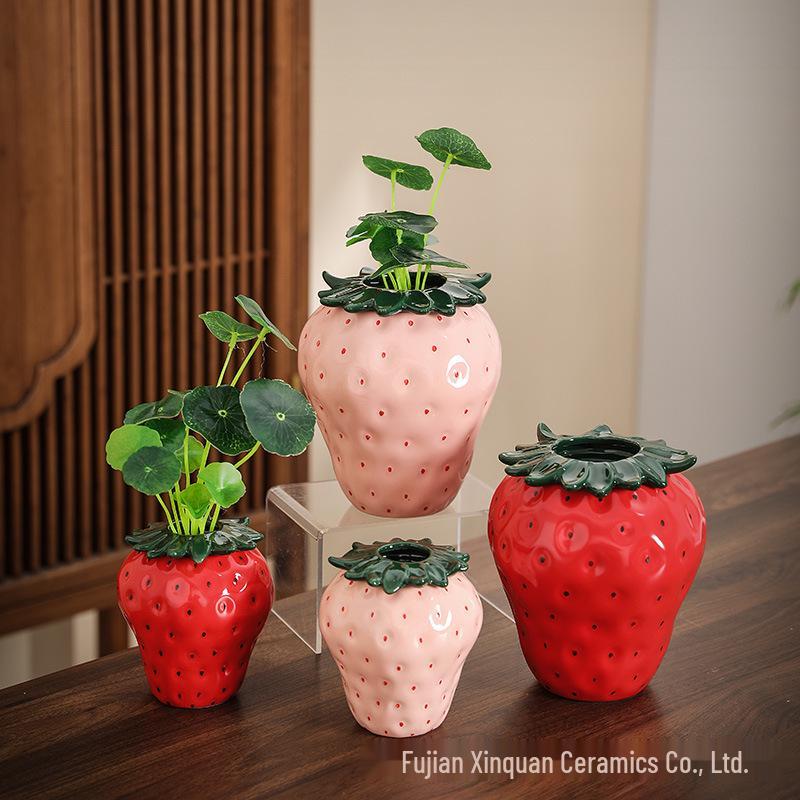 Luxury Strawberry Ceramic Vase: Stylish Home Decor Ornament for Living Room