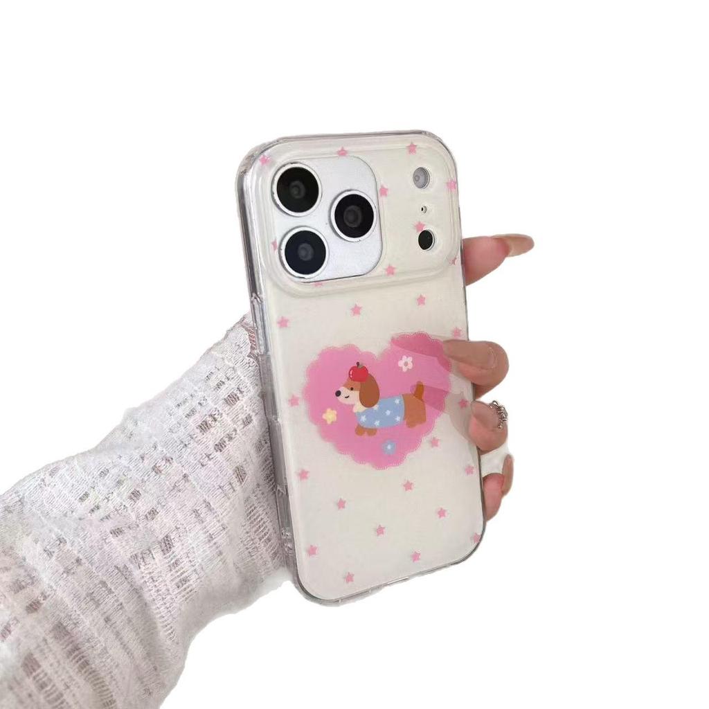 Heart Sausage Dog Double-Layer Phone Case for iPhone 17 Pro Max - Cartoon Design