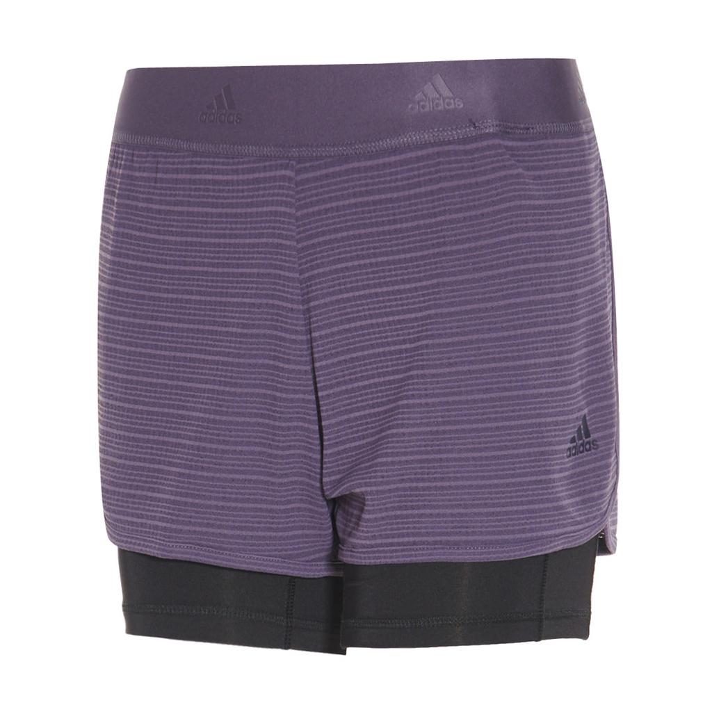 Adidas 2 In 1 Solid Color Comfortable Casual Elastic Sports Shorts Women Shorts Purple CD3079