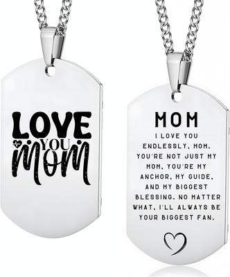 Stainless Steel Dog Tag Necklaces, Engraved Pendant Love You Mom