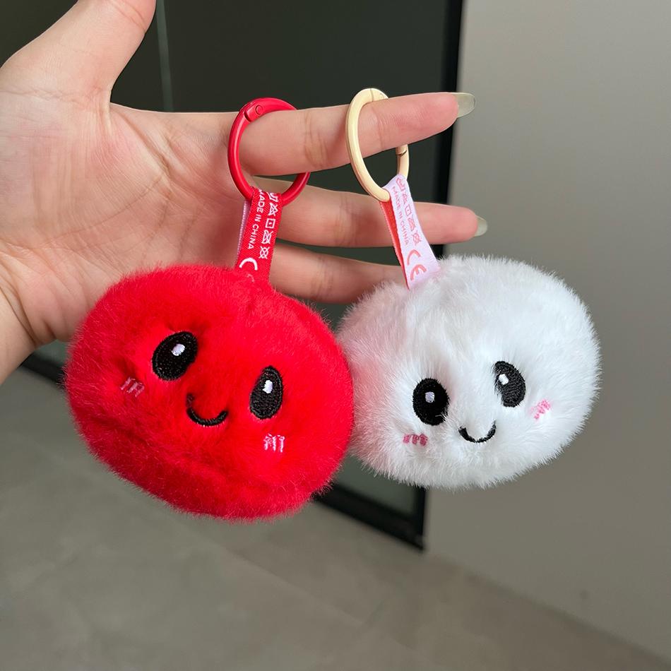 2 Stück Süßer Teigtaschen Schlüsselanhänger Ring Flauschiger Fell Pompon Teigtaschen Anhänger Schlüsselanhänger Tasche Auto Schlüssel Anhänger Geschenk für Mädchen