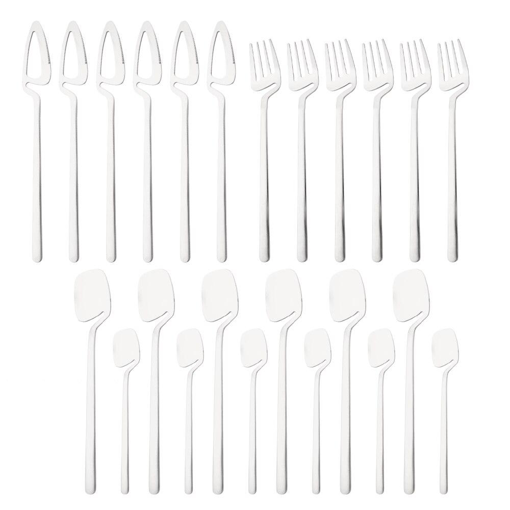 Newest Orange Silver 304 Stainless Steel Dinnerware High Quality 24Pcs Cutlery Set Matte Blue Flatware Knife Fork Spoon Hanging Tableware Set