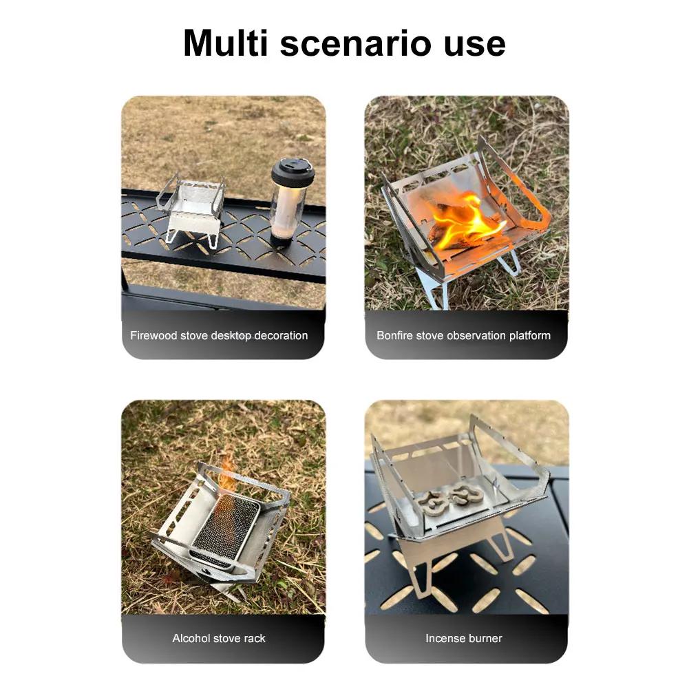 Stainless Steel Burning Camp Stove with Grill-Grid BBQ Grill Rack Set Folding Backpacking Stove for Camping Barbecue