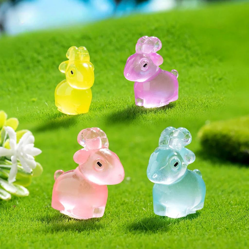 6pcs Luminous Goat Figurine Landscape Home Kawaii Room Decor Dollhouse Miniature Figurines Fairy Garden Decoration Accessories