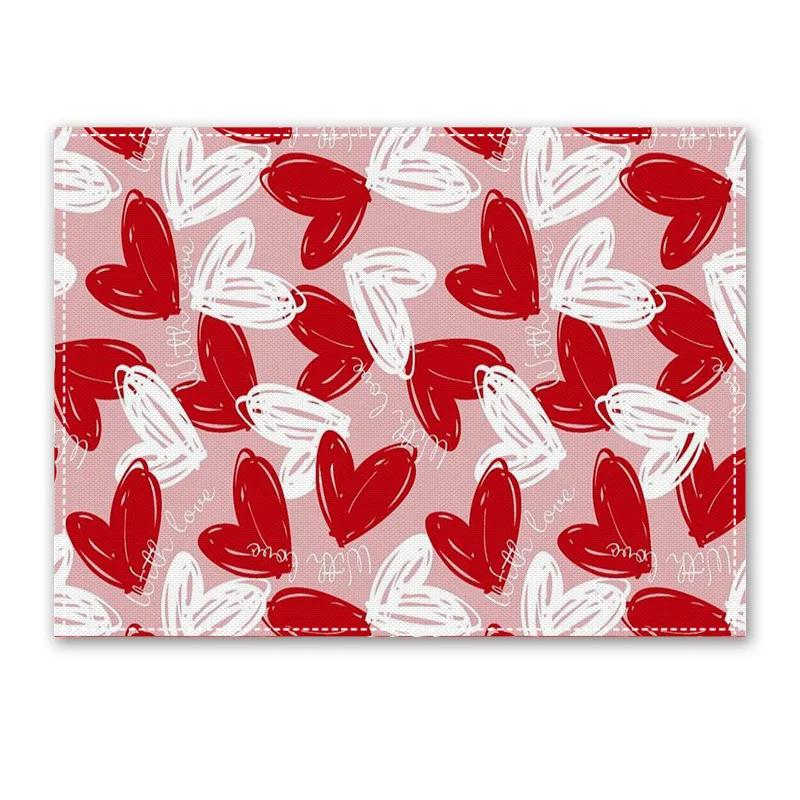 1PC Heart Placemat Dining Table Decor Linen Tableware Coaster Kitchen Accessories For Valentine's Day Couple Confession Lover