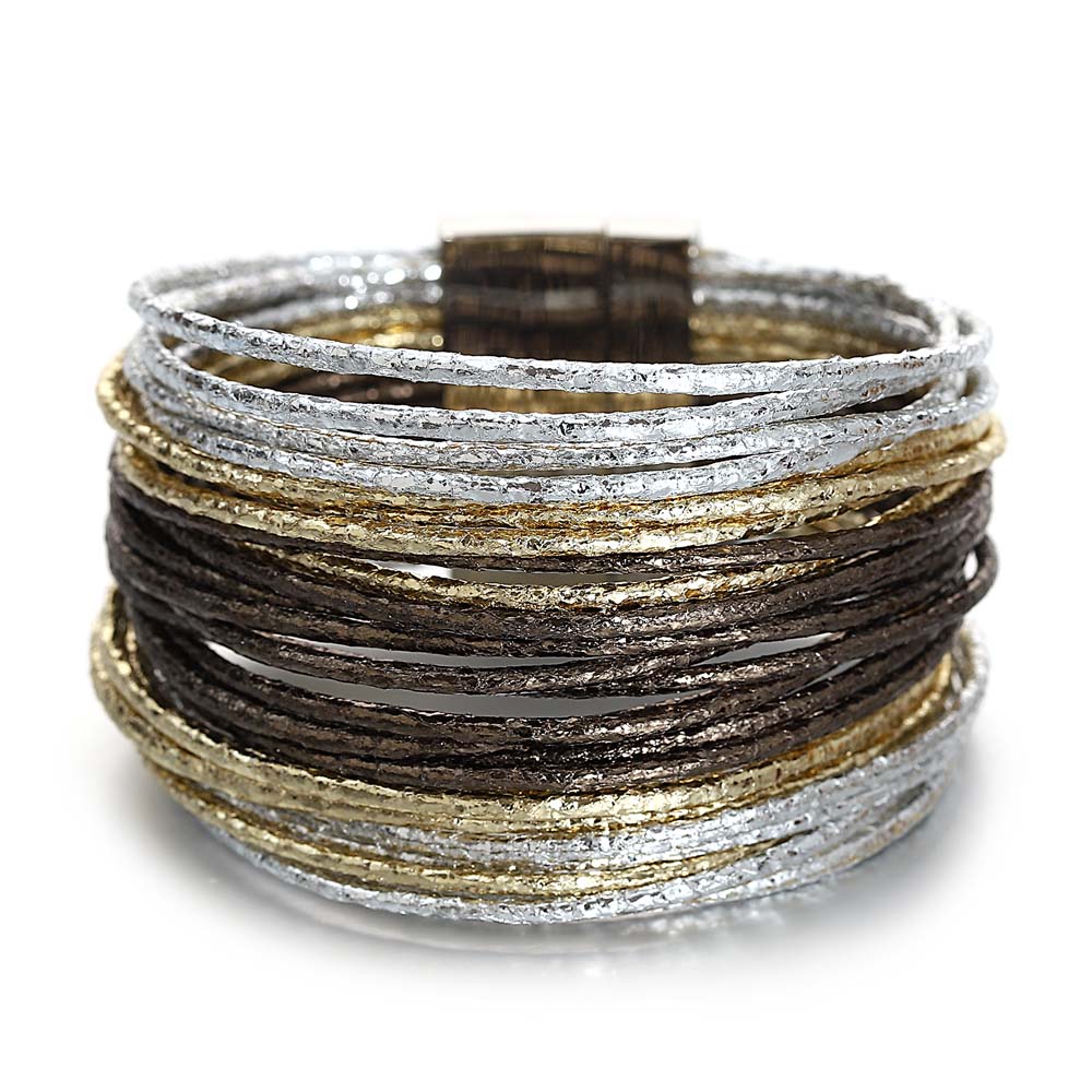 Amorcome Simple Mixed Color Shiny Leather Bracelets for Women Fashion Boho Multilayer Strips Wide Wrap Bracelet Femme Jewelry