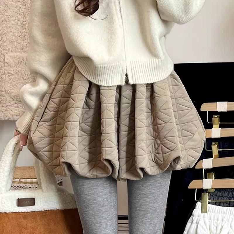Gray High-Waist Quilted Bootcut Shorts for Women - Petite, Autumn/Winter Extra Large