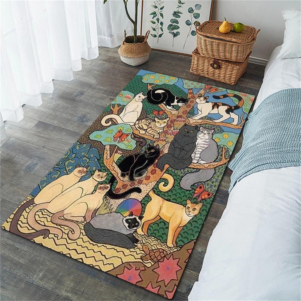 Cartoon Cat Pattern Large Carpet Decoration Room Living Room Home Floor Mat Handsome Mage Cat Bedroom Room Decoration Carpet