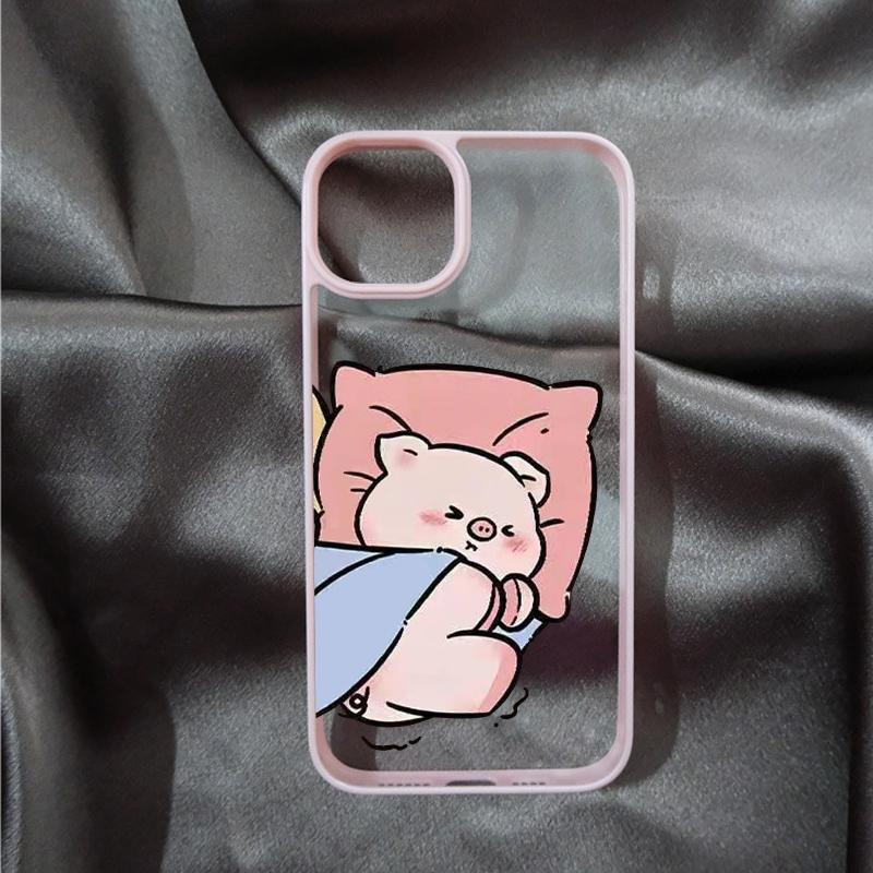 Cute Pink Pig Cartoon Couple Phone Case for IPhone 16 14 15 11 13 12 Pro Max Mini for IPhone X XS XR 7 8 Plus SE Clear Covers