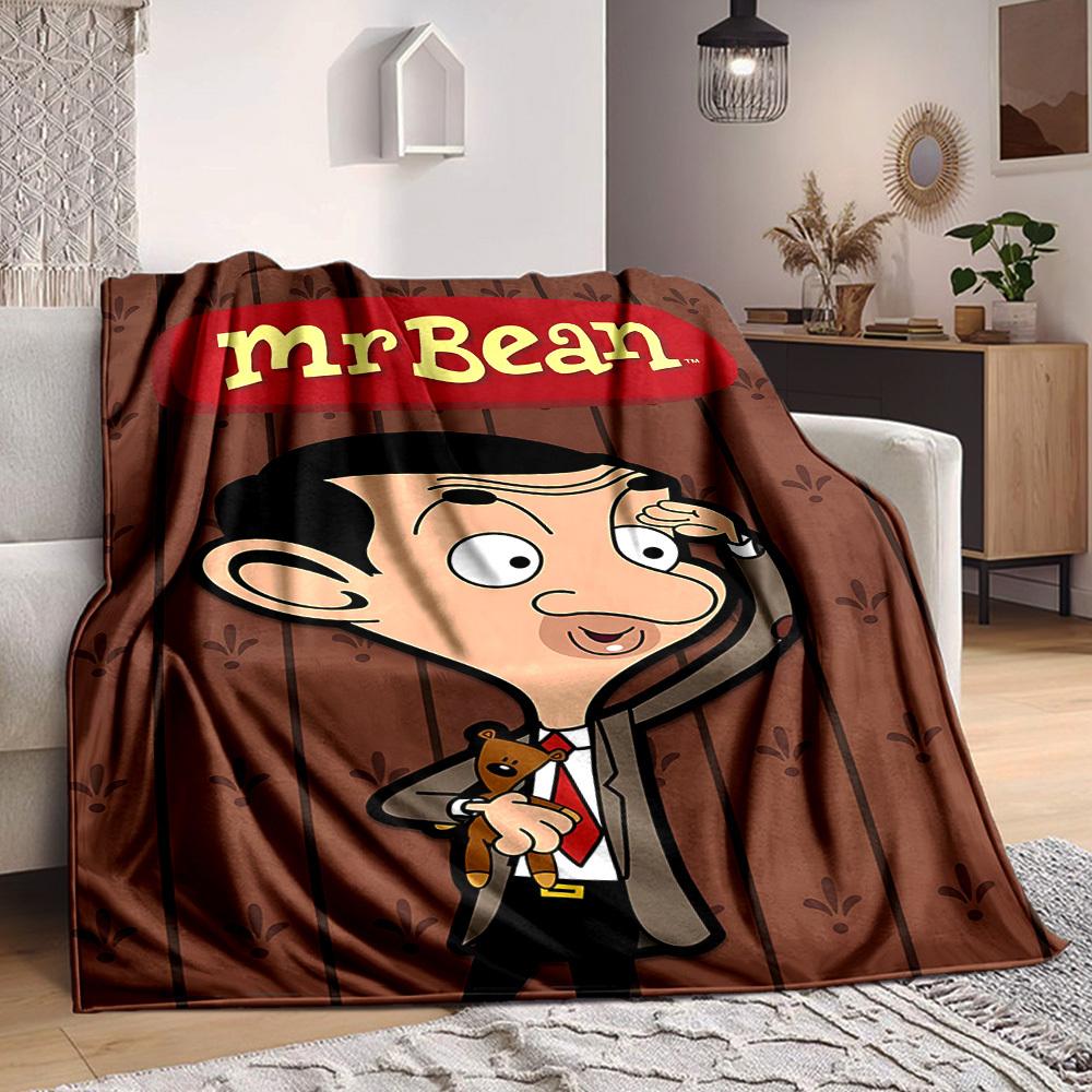 1pc Mr. Bean Cartoon Flannel Throw Blanket - HD Printed Lightweight Soft Warm All-Season Blanket for Sofa, Bed, Travel, Camping - Machine Washable078