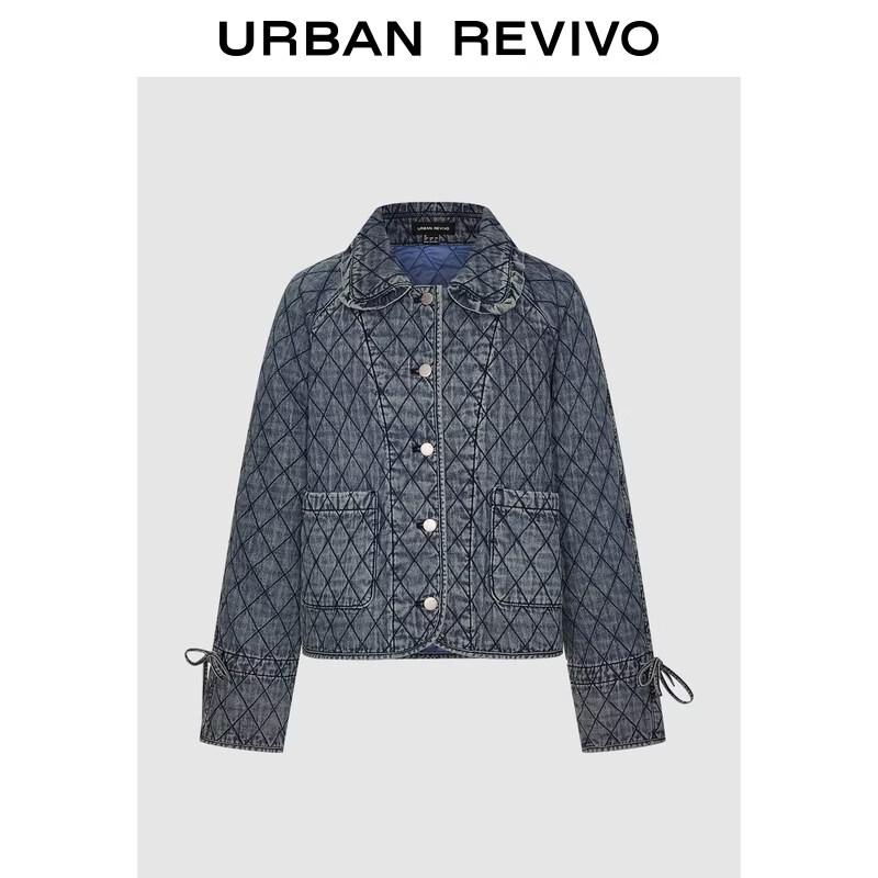 

UR2026 Women s Washed Diamond Quilted Denim Jacket XS