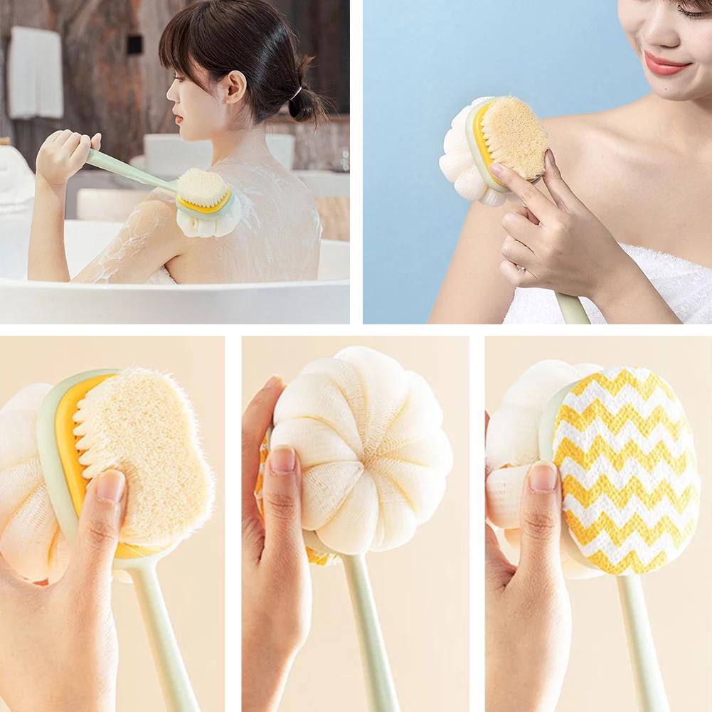 Double-sided Sponge Bath Brush Long Handle Soft Hair Back Body Shower Brushes Exfoliator Skin Massager Cleaning Brush
