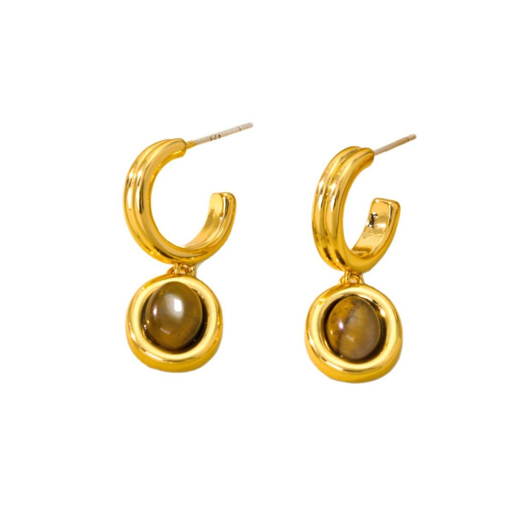 Maillard Series High-End Earrings Retro Simple Light Luxury Niche Obsidian Earrings