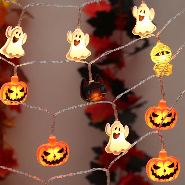 1pc 10/20LED Halloween Spooky Pumpkin & Ghost Design String Light Battery Operated For Indoor Outdoor Party Home Halloween Decor