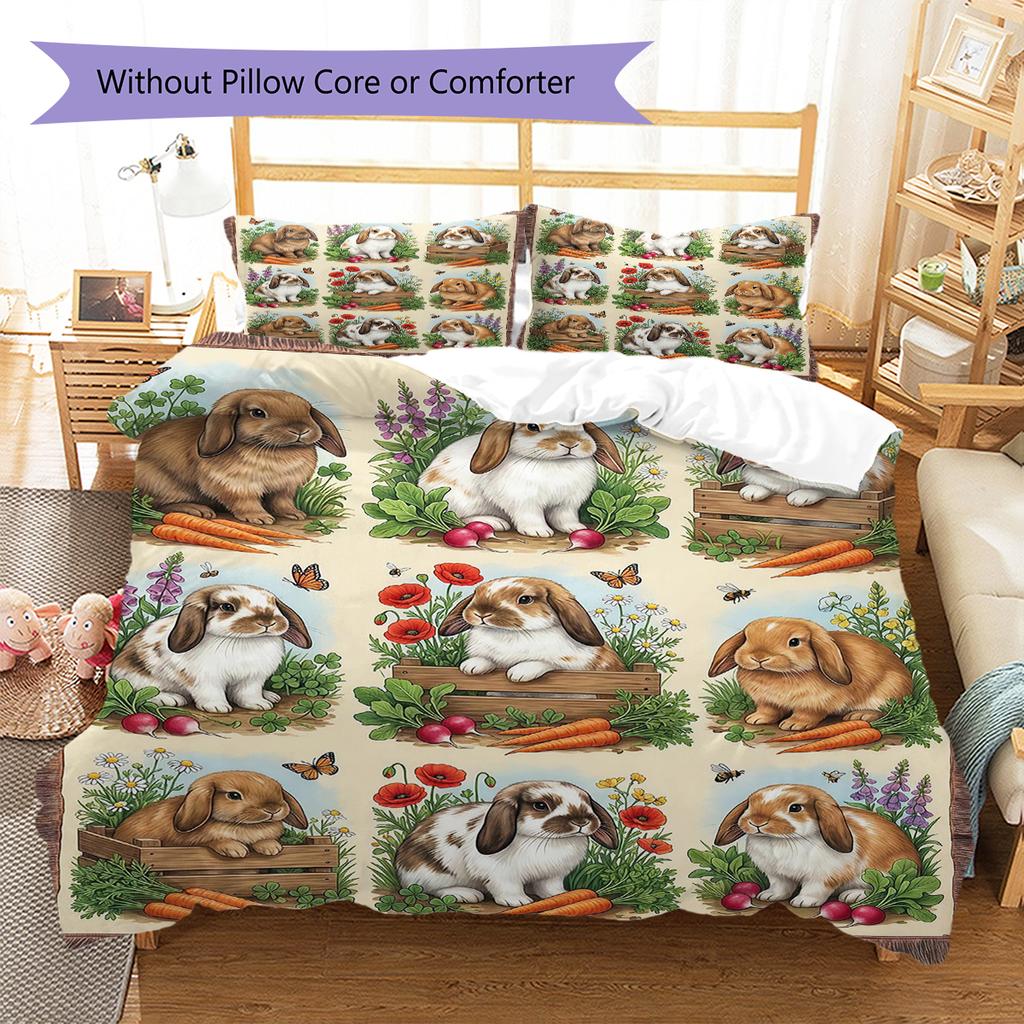Retro Oil Painting Animals Pattern Bedding,Quilt Set Quilt Cover Pillowcase Home Birthday Gift (1 * Duvet Cover + 2 * Pillowcase, Without Core)
