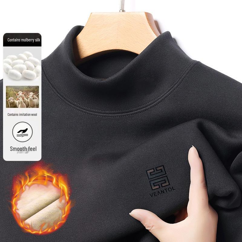 Men's Winter Fleece-Lined Casual High Collar Sweatshirt - Dad's Warm Base Layer Top