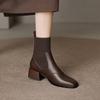 Knitted Sleeve Elastic Skinny Socks Boots Retro Square Head Thick Medium Heel Short Boots Women's Autumn, Winter and Naked Boots
