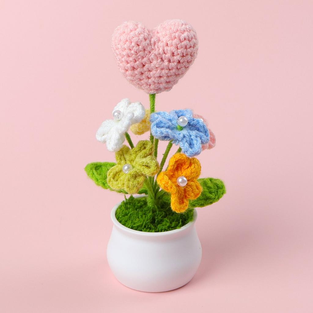 Hand-Knitted Wool Fake Flowers Set: Sunflower, Carnation, Tulip - Desktop Decor, Teacher/Student Gift, Everlasting Bouquet