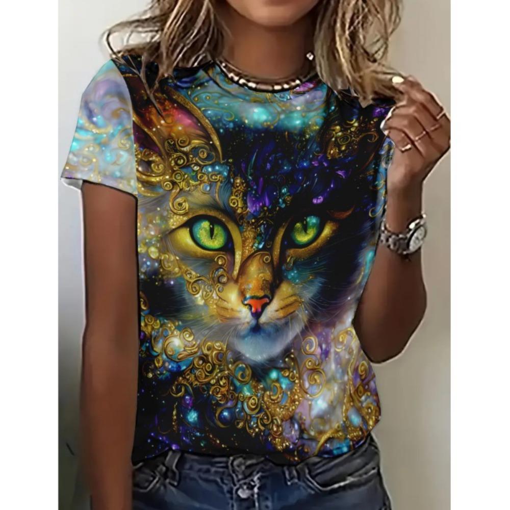 Dámské 3D Kočka Kawaii Potisk Topy Pro Ženu Módní Ležérní Harajuku Roztomilé Dámské Oblečení Léto Nové