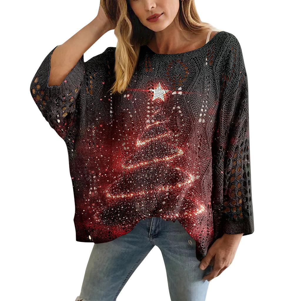 XY-LK01-Pullover hollow blouse 3D printed sweater spring and summer new