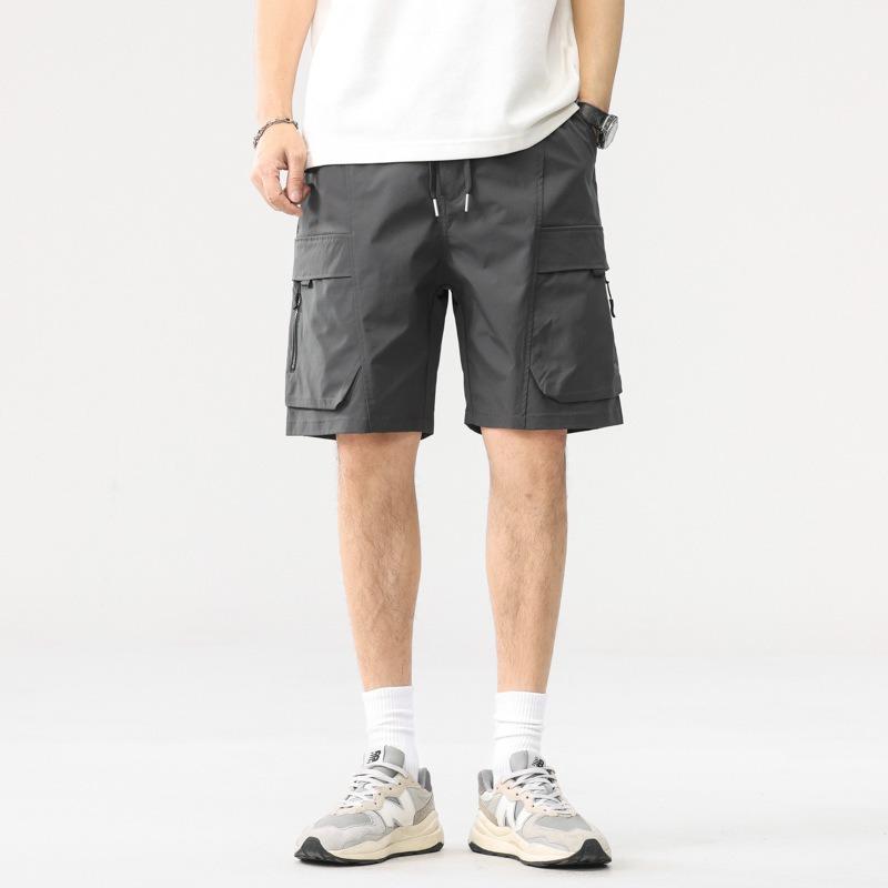 Summer Men's Retro Overalls Washed Straight Solid Color Five-point Medium Pants Casual Shorts Men