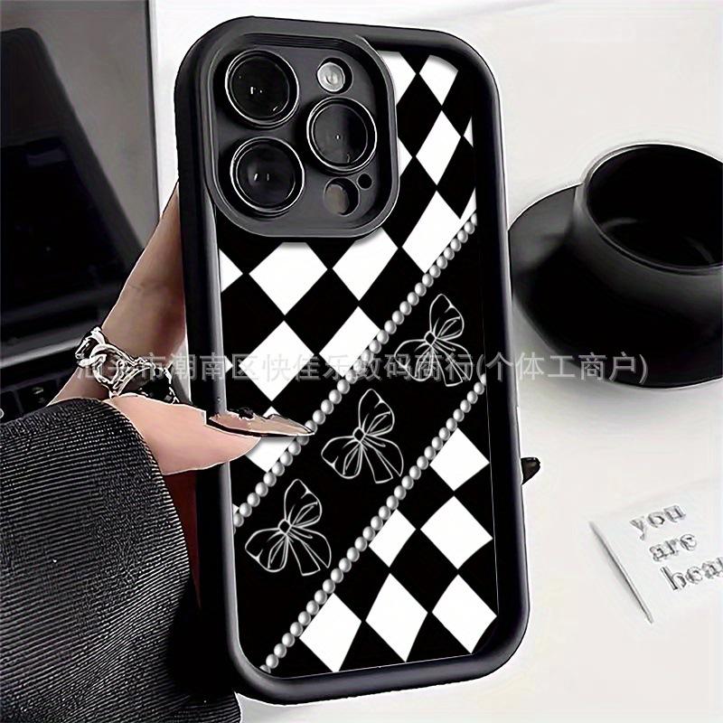 Custodia Morbida in Silicone a Scacchi per iPhone 12/13/14/15 Pro Max - Protezione Anti-Caduta