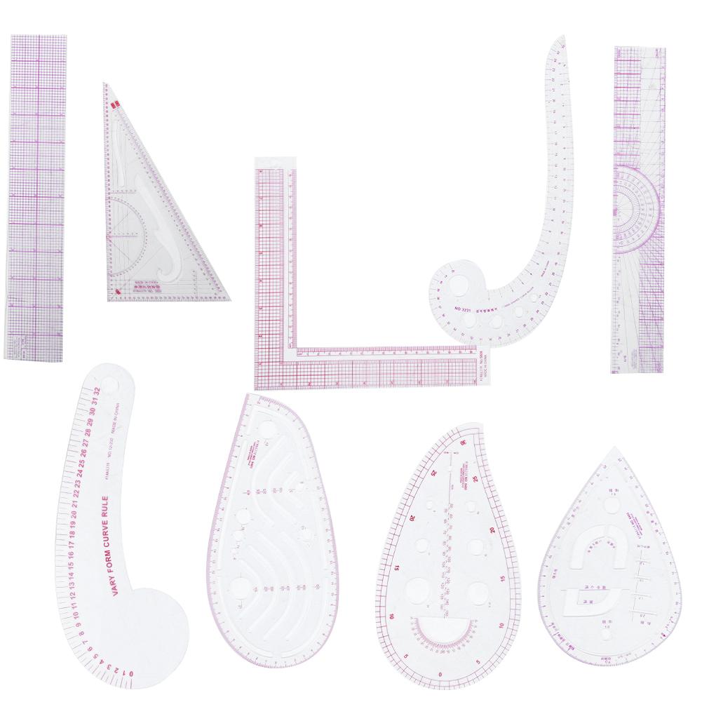 Juego de 9 reglas de costura, regla curva multifuncional, accesorios de medición de sastre.