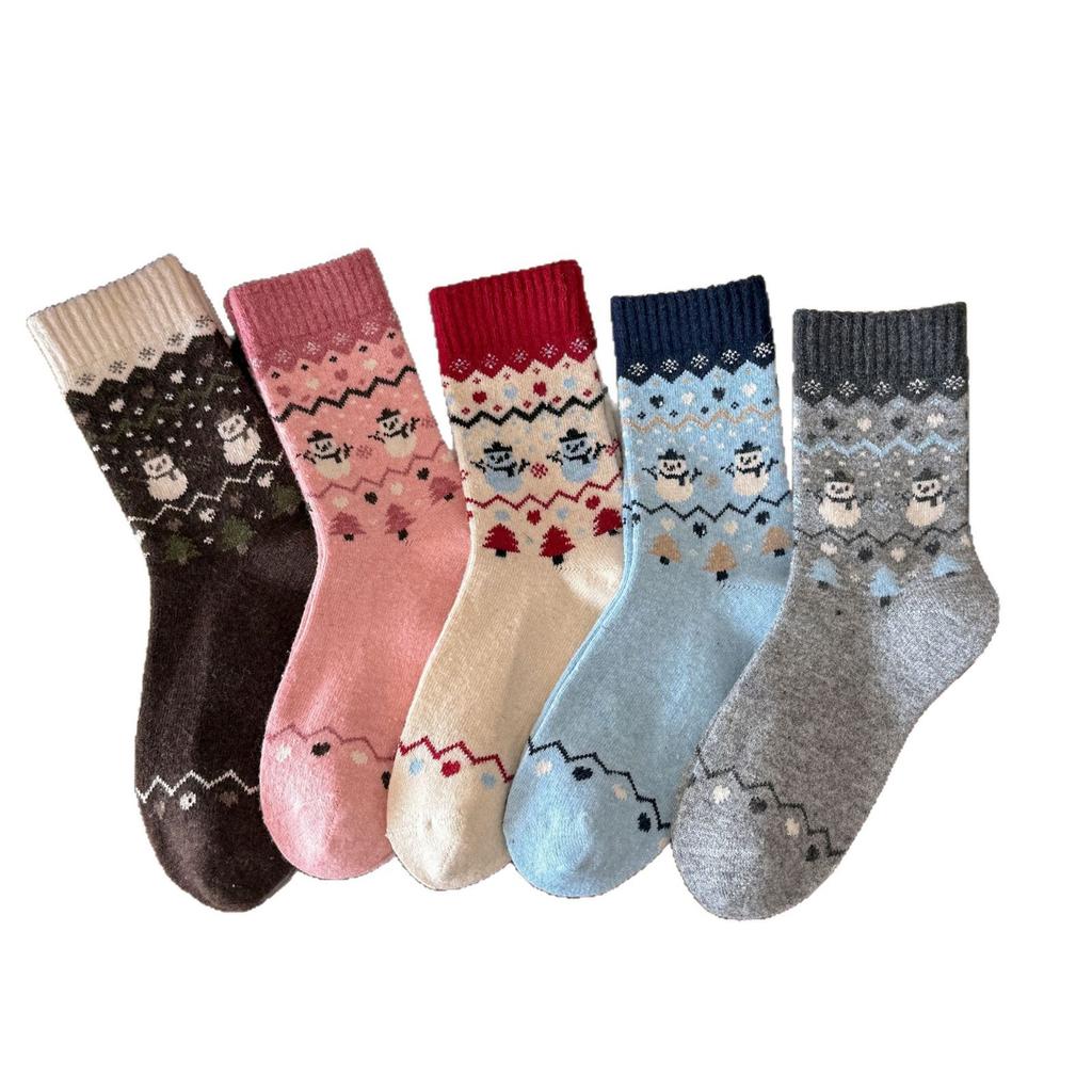 A Little Luck In Winter! Wool Socks, Snowman, Christmas Tree, Thickened Warm Socks