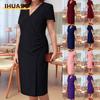 Fashion Summer Spring Solid Color Print Short Sleeve V-Neck Casual Dresses