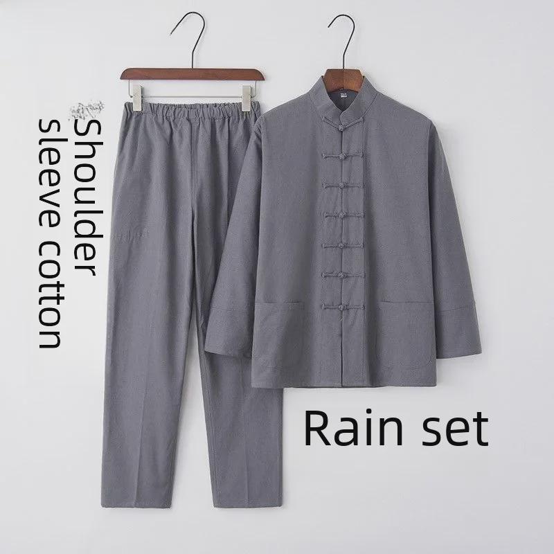 Tang-Anzug für Herren: Raglanärmel, Lange Ärmel, Retro Stehkragen, Hanfu für Mittelalte und Ältere, Meditationskleidung im chinesischen Stil.