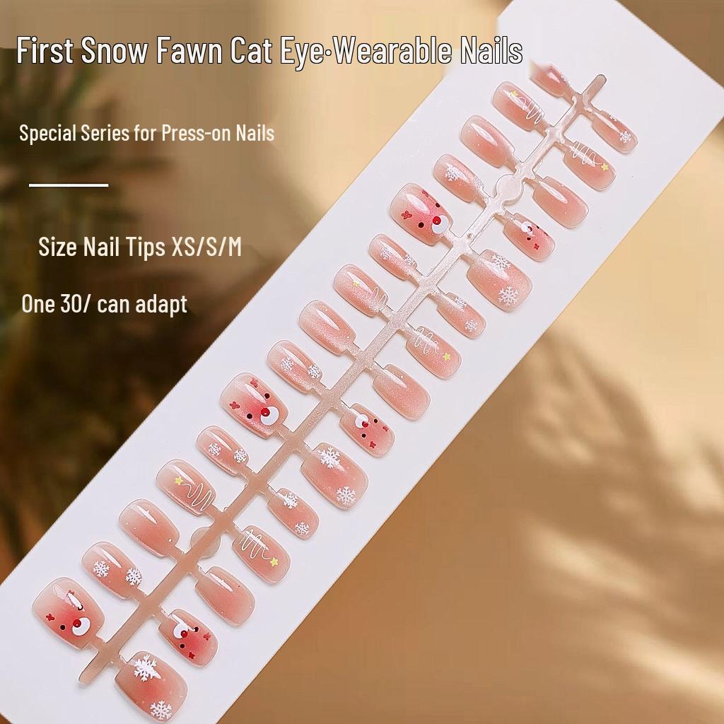 

First Snow Fawn Cat Eye Wearable False Nail Art - Cute Finished Pieces
