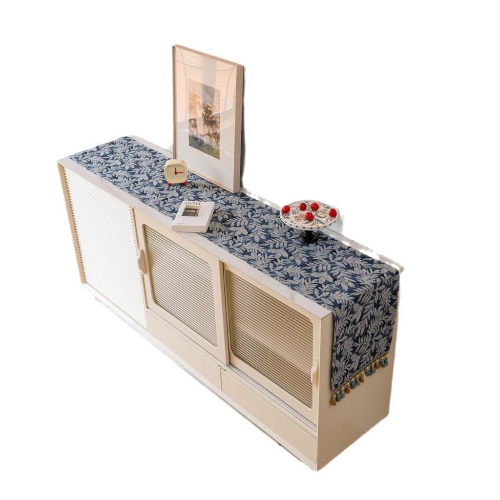 Imanqi Nordic Teal Blue Leaf Tassel Table Runner