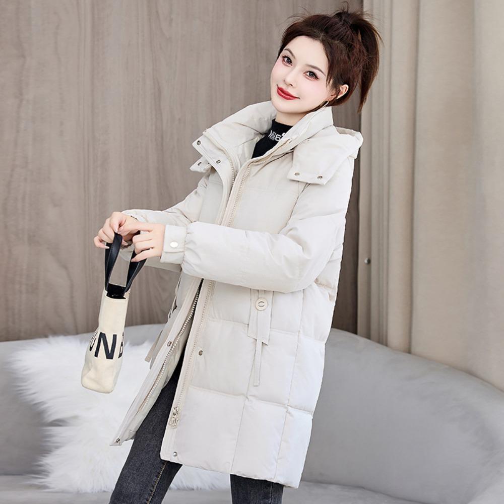 

Модное средней длины и длинное корейское худи свободного кроя с хлопковой подкладкой, новая хлопковая куртка с утолщенным зимним пальто L белый