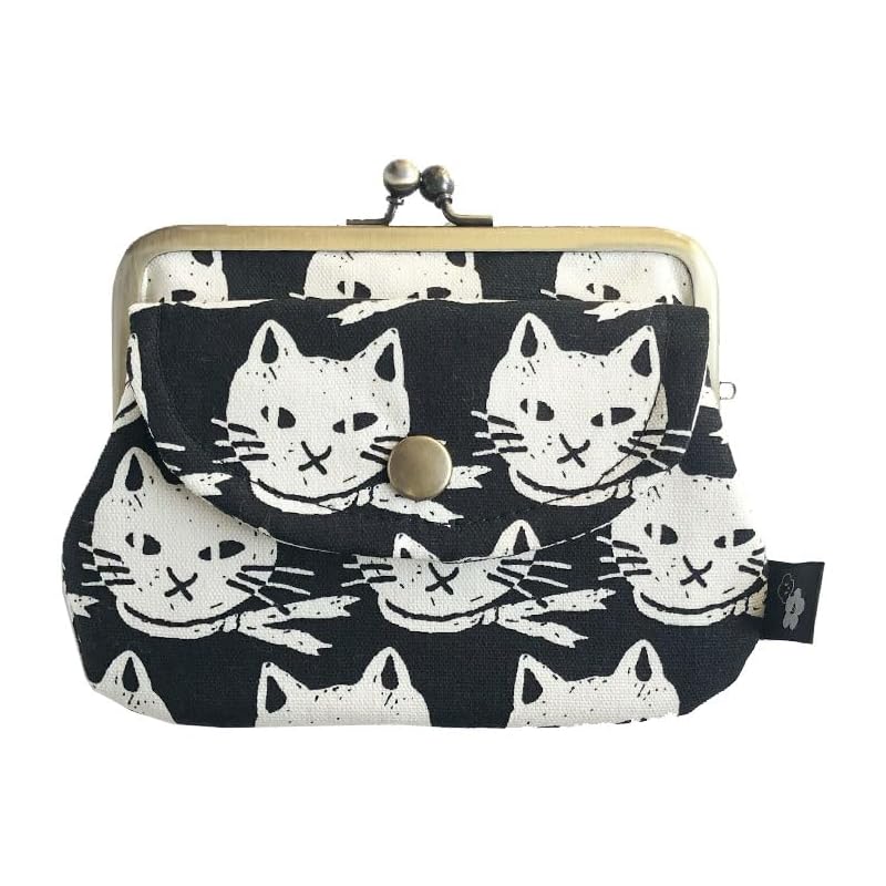 

[Konohana] Retro parent and child purse pouch wallet cotton linen canvas Kyoto made in Japan (cotton linen) (scarf cat black)